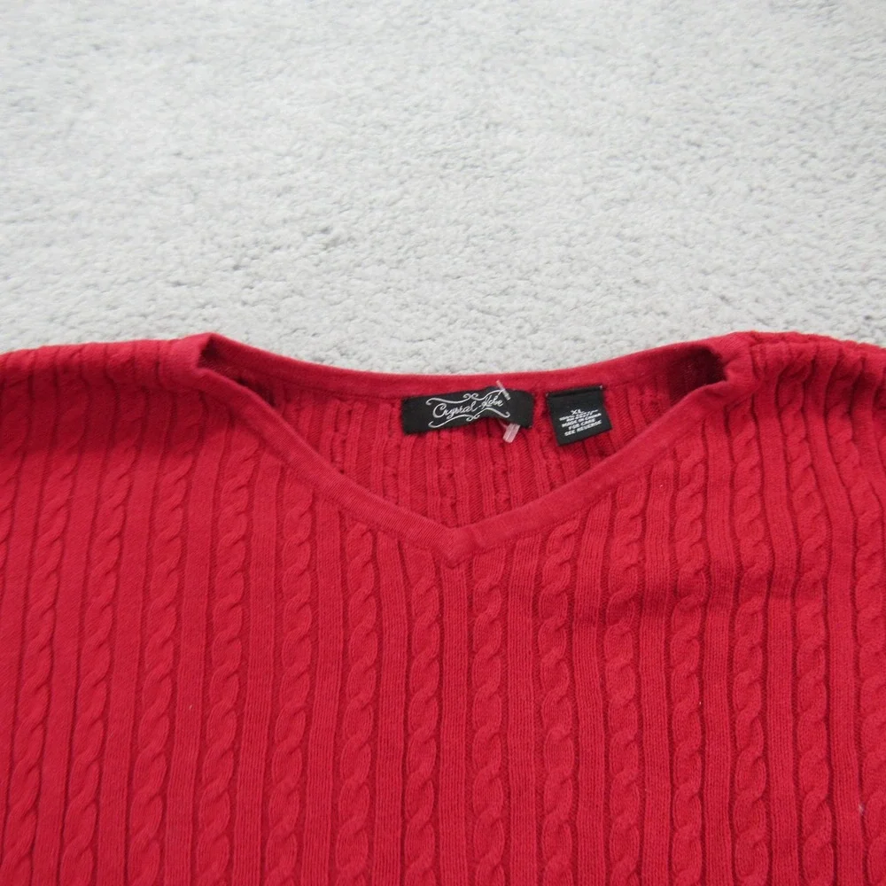 Crystal Kobe Women's Cable Knit Long Sleeve‎ Sweater XL Red 100% Cotton